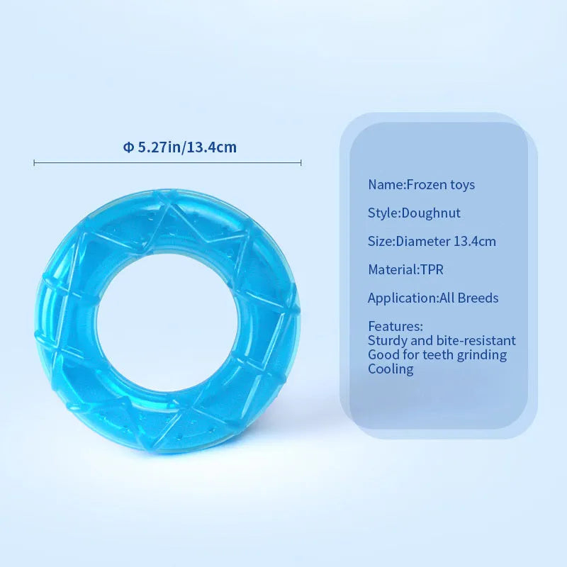 Set of three water-filled ice cold dog toys: pacifier, popsicle and ring styles for summer cooling
