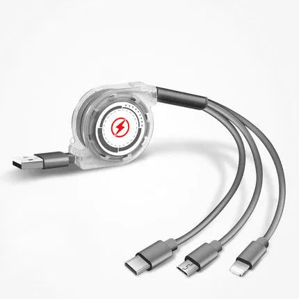 3 in 1 telescopic charging cable extended with titanium alloy connectors and TPE cable