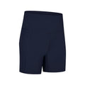 Women's tight-fit cotton blend sports shorts in light purple lotus colour, showing short fifth pants length.