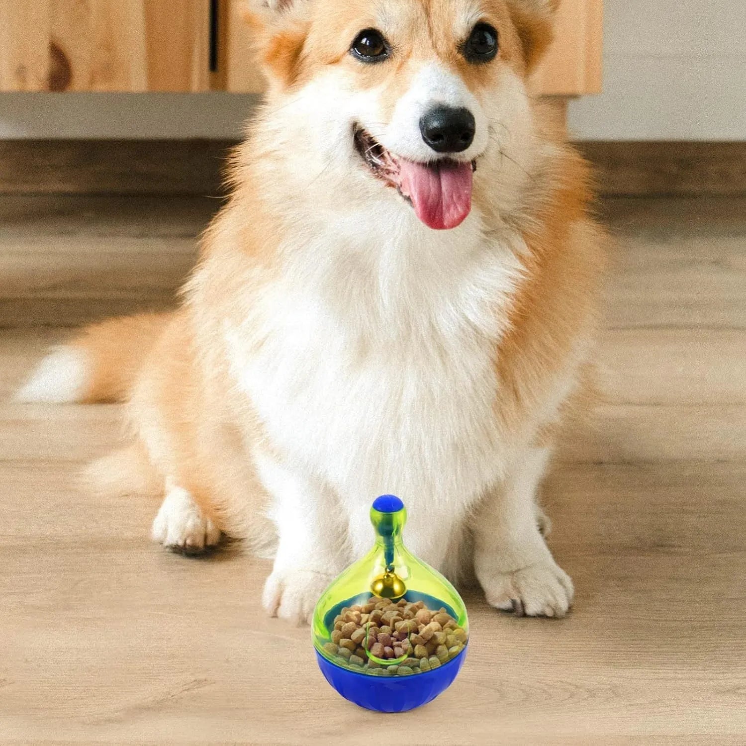 Tumbler-shaped pet treat dispenser toy for dogs and cats with interactive food release mechanism