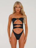 Women's one-piece swimsuit with hollow-out detail in nylon fabric.