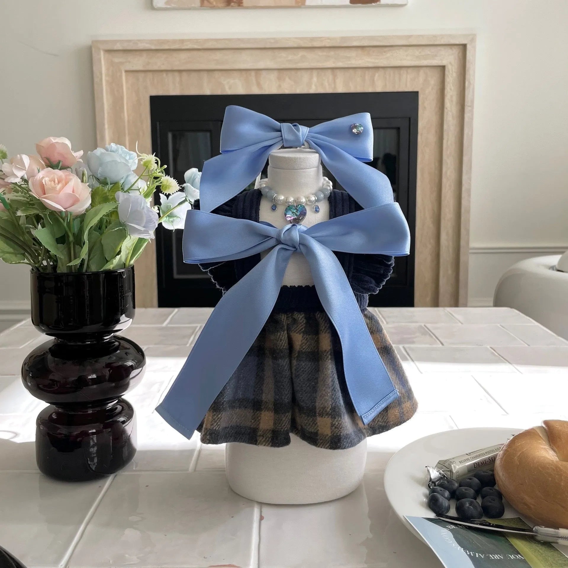 Adjustable dog hair band headdress with princess style bow on polyester cotton ribbon