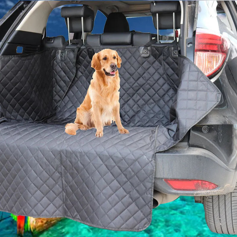 Large black quilted cotton car trunk pet mat 174x190cm with PVC backing for dog travel