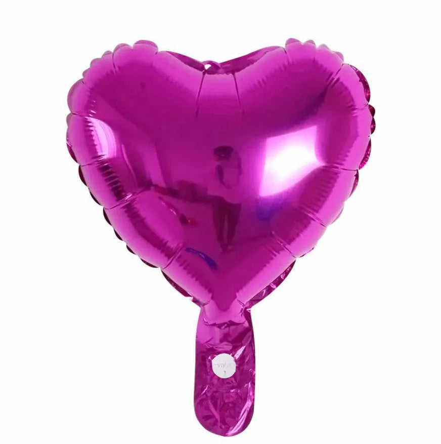 Five peach heart shaped aluminium foil balloons with sparkling finish in assorted colours