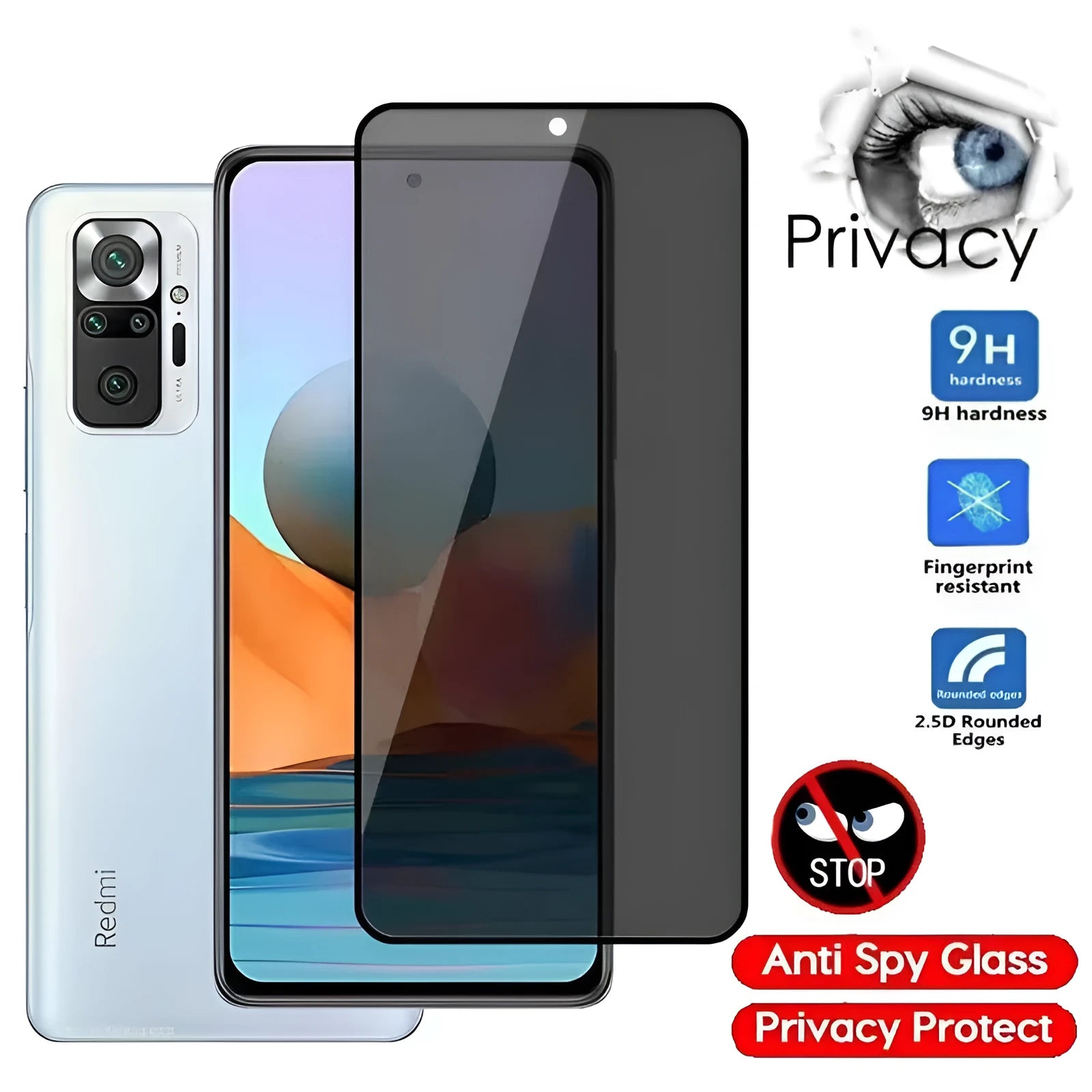 Anti-spy privacy screen protector for Poco and Redmi mobile phones in minimalist design