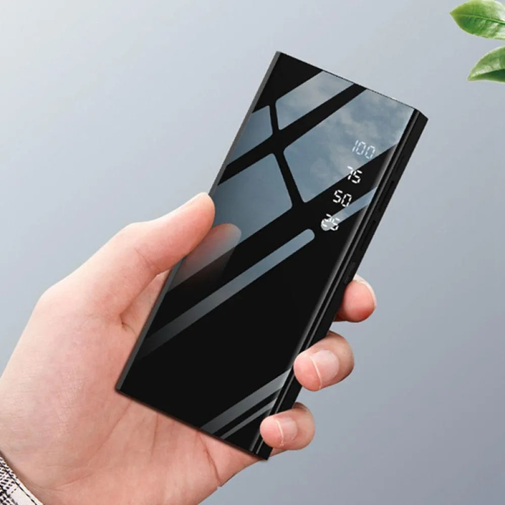 20000mAh portable power bank with LCD display and dual USB ports in black, red or white