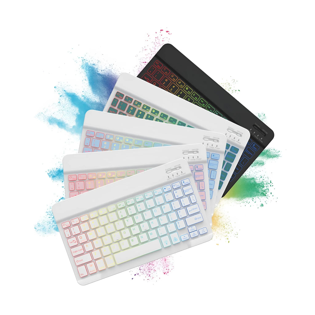 10-inch colourful backlit Bluetooth wireless keyboard for tablets in various colour options