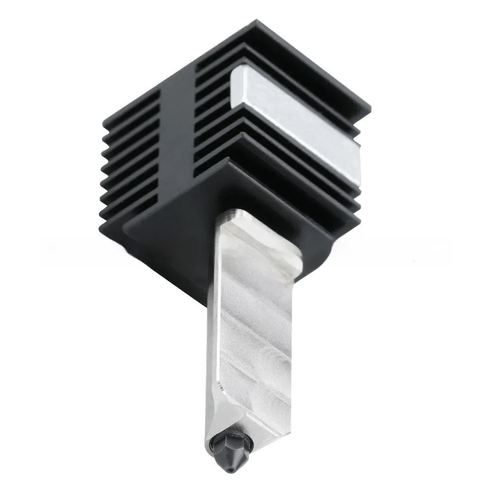 Bambu Lab A1 Mini hot end assembly with hardened steel nozzle and black silicone protective sleeve