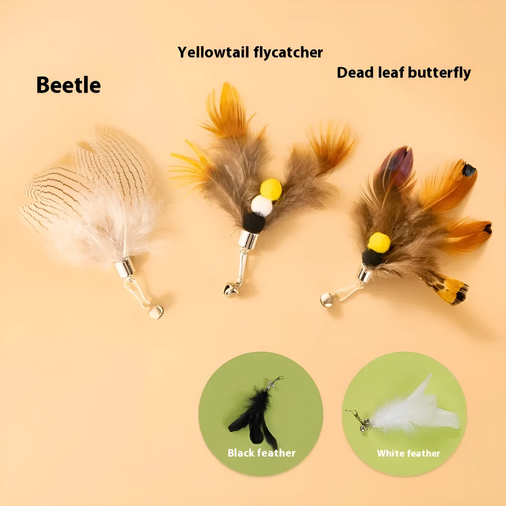 Three steel wire cat toy replacement heads with small flying insects design in different colour combinations