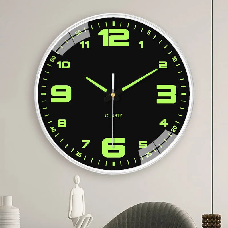 8 inch diameter luminous wall clock with modern plastic design in three colour options for living room or office