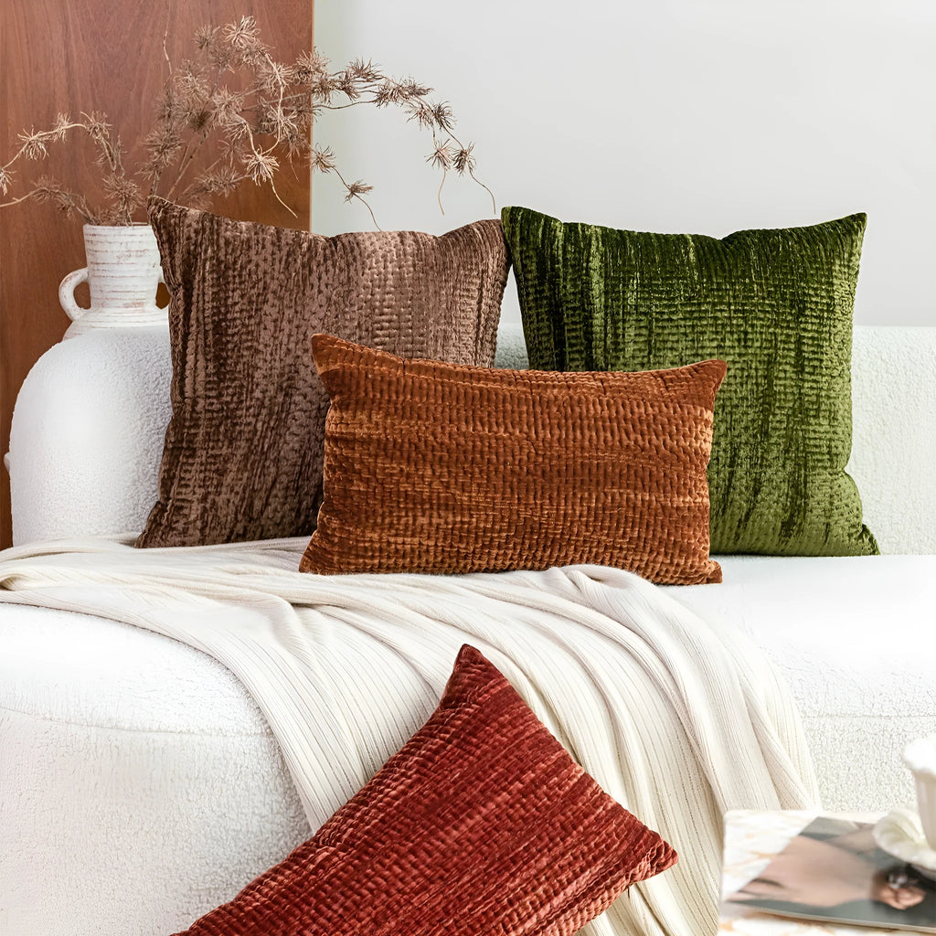Antique style quilted cushion in mercerised velvet with embossed diamond quilting texture