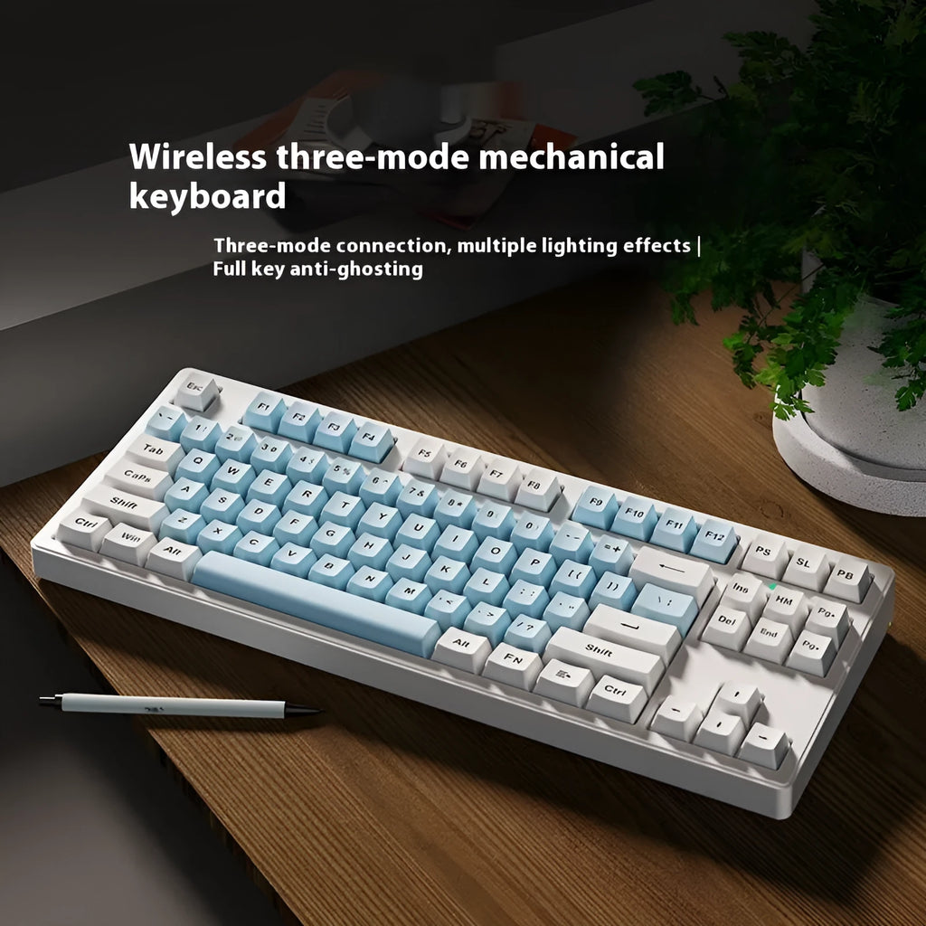 Wireless mechanical keyboard with three connectivity modes in black, white, or pink colour options