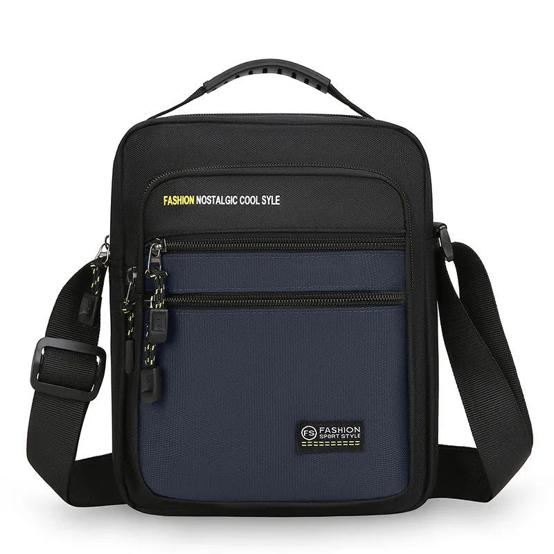 Men's waterproof nylon crossbody bag in green colour with polyester lining and sewing thread detail