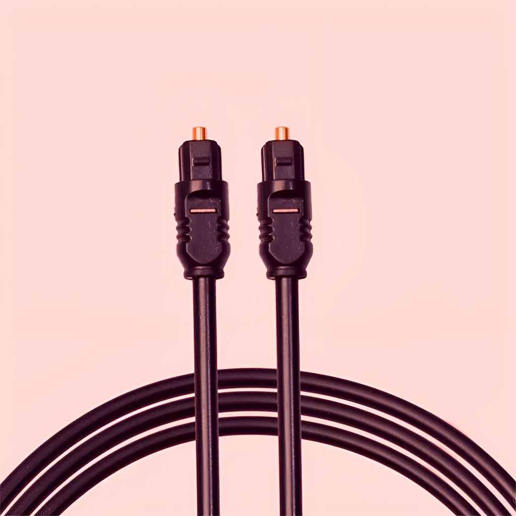 Black Toslink digital optical audio cable with square 4mm connectors, 2 metres long