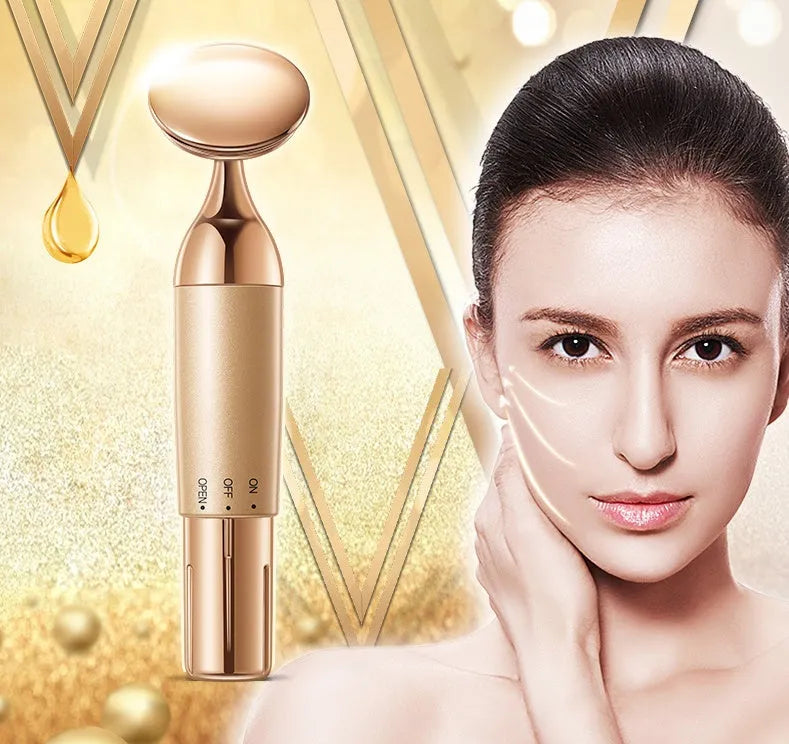 Gold ABS electric facial massager 142x36mm high-frequency micro-vibration home beauty tool