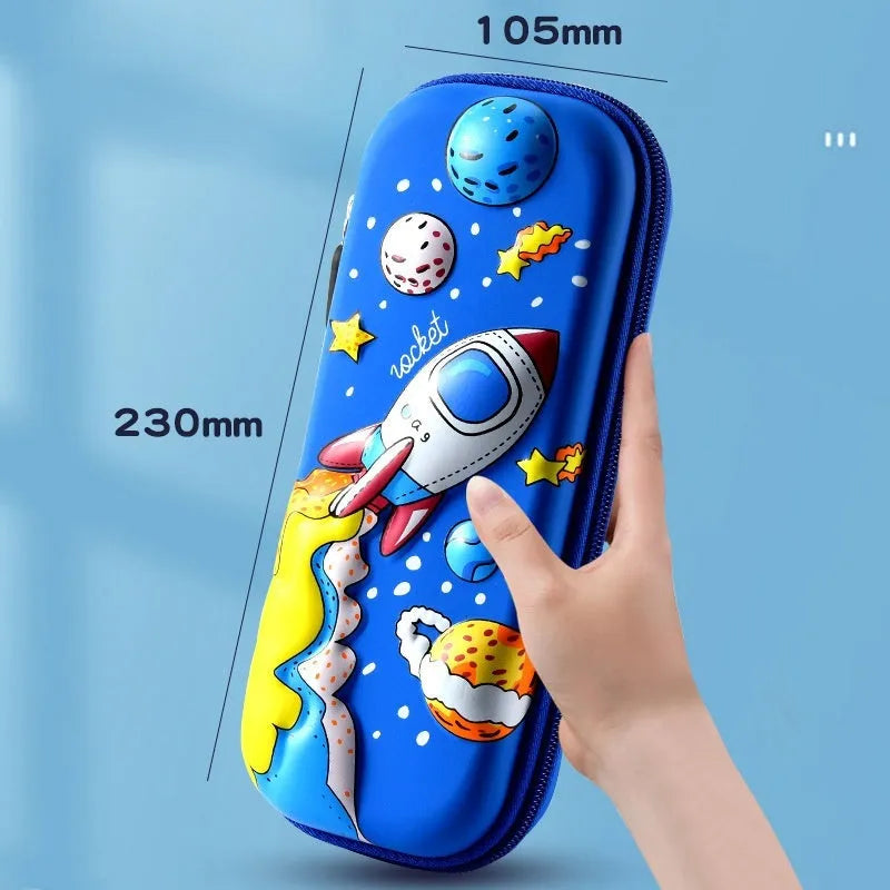 3D leather pencil case with embossed astronaut rocket pattern on surface
