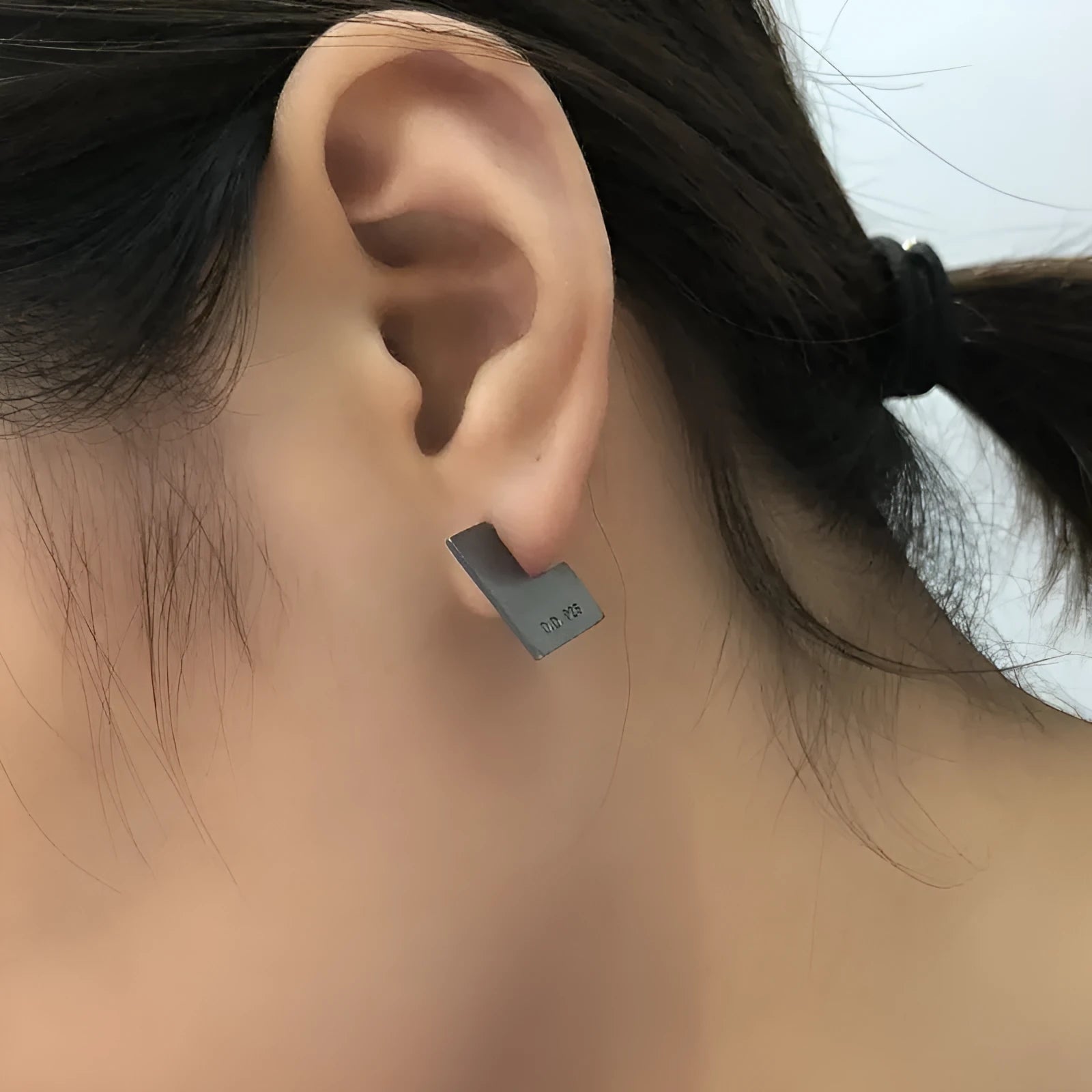 Sterling silver square earrings with oxidised black finish, geometric 16mm studs