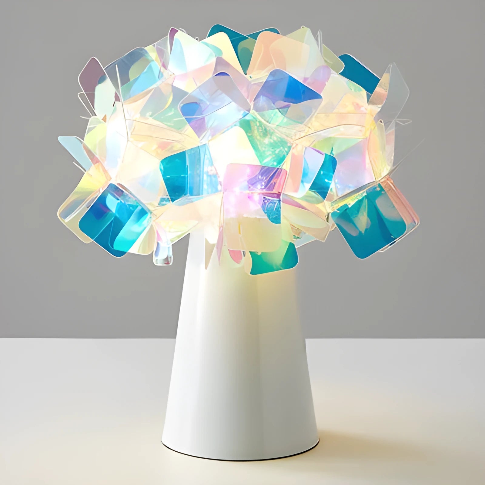 Nordic style metal table lamp in a choice of colours showing warm, white, and neutral light settings.