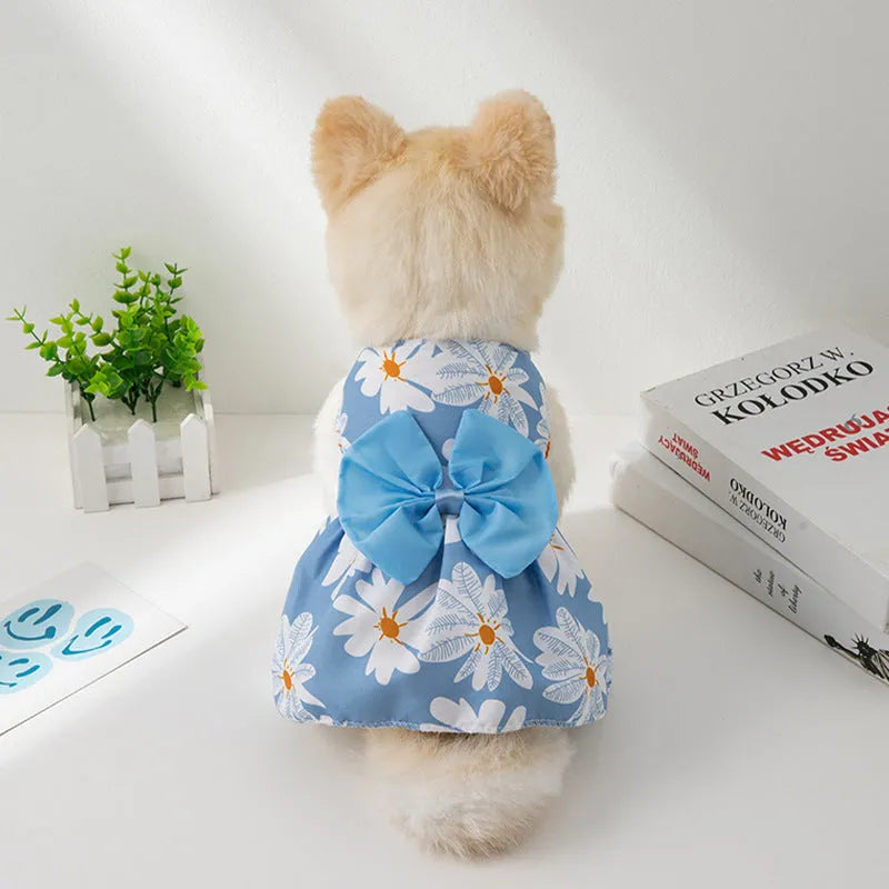 Ultra-thin floral butterfly bow pet dress for dogs and cats in summer colours