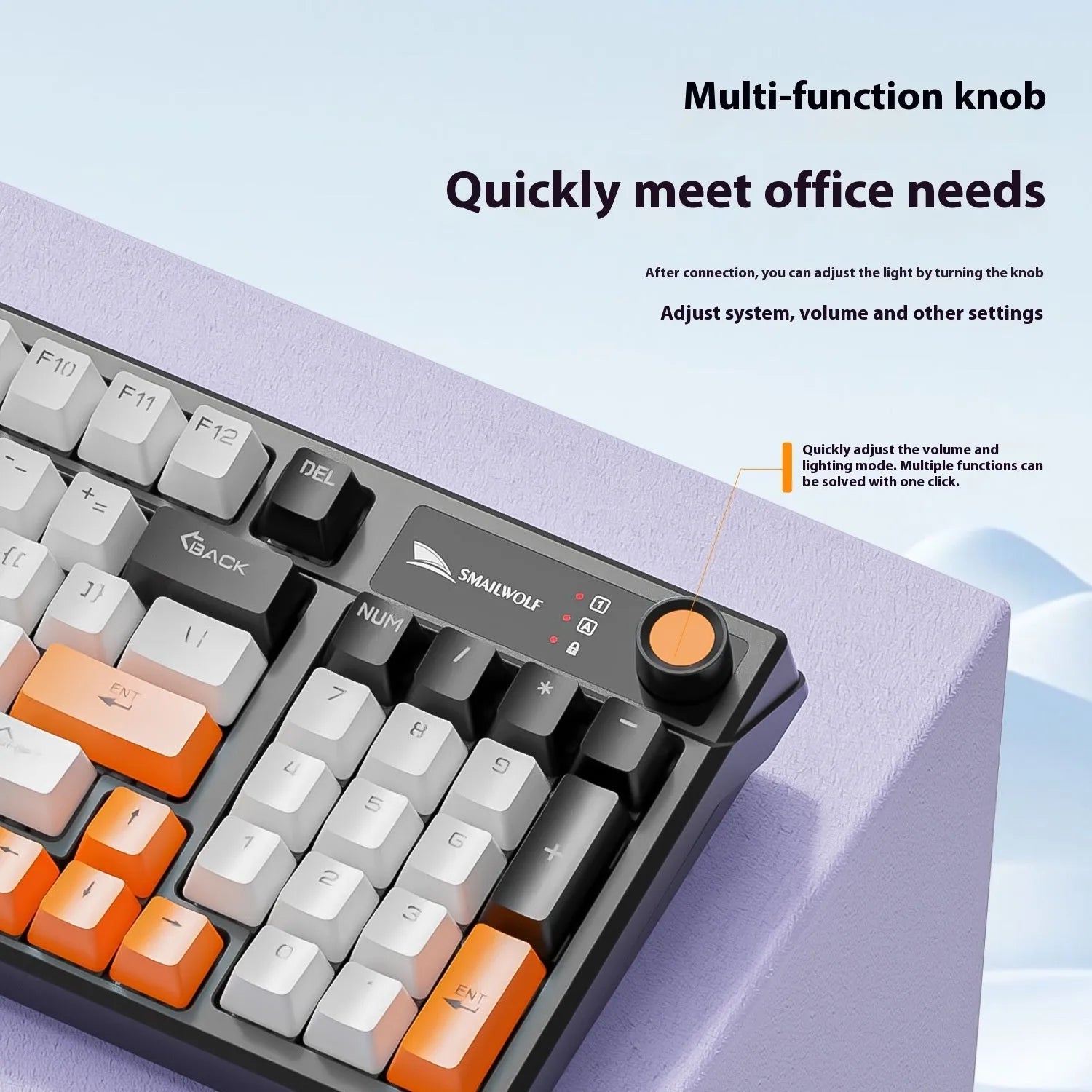 SK15 wired mechanical keyboard with light green switches for laptop connectivity in black, sunset orange, or autumn water blue