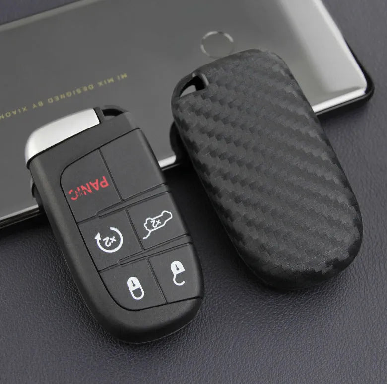 Silicone carbon fibre pattern key case for Dodge Chrysler Fiat car keys