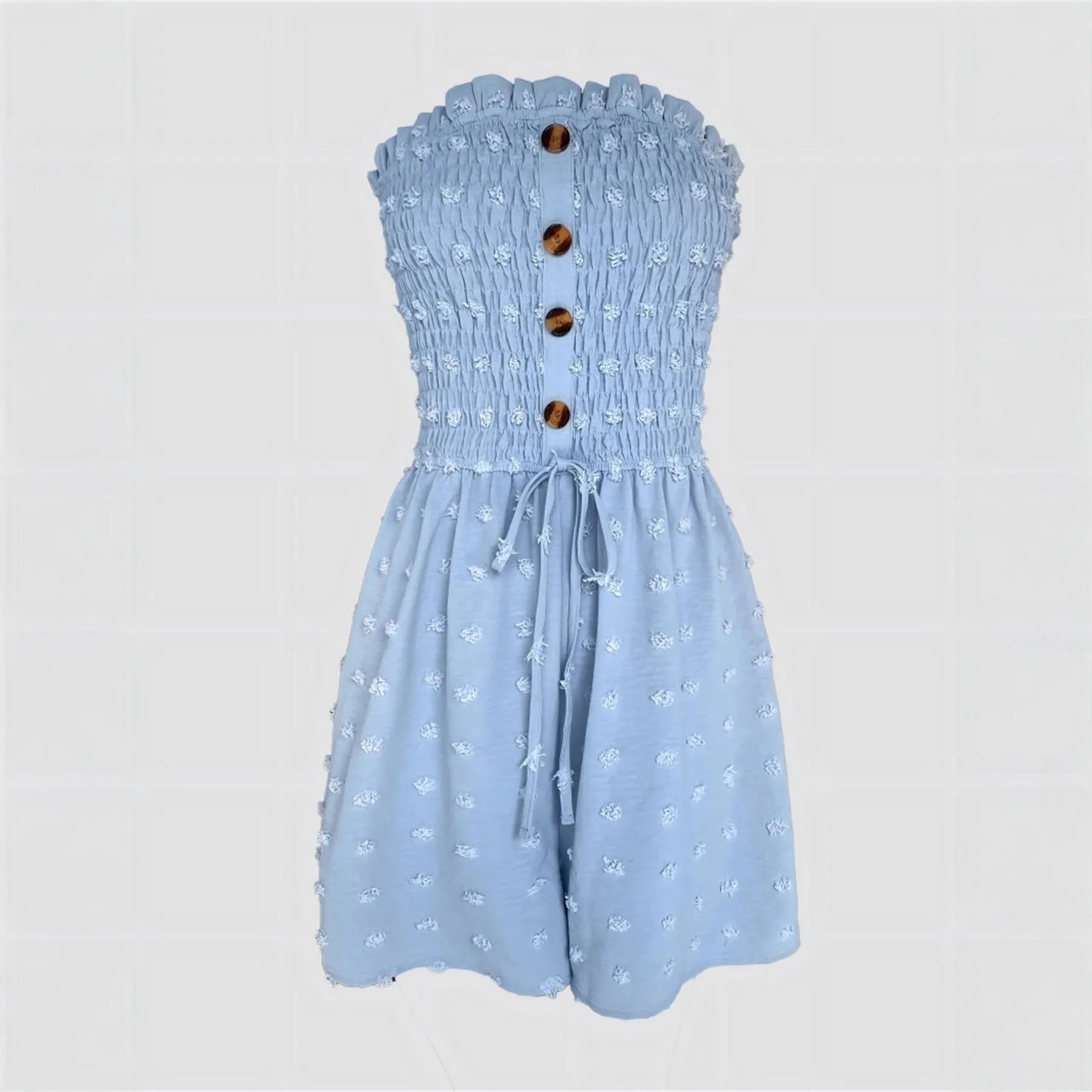 Women's solid colour off-shoulder jumpsuit with button front detail in thin polyester fabric