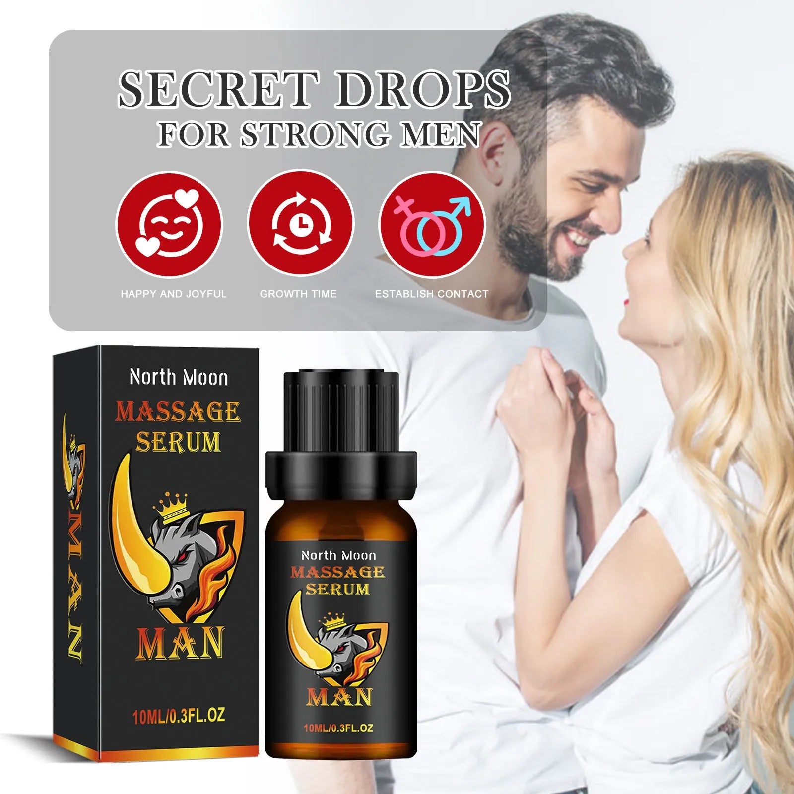 Men's body care essential oil 10ml bottle with mineral oil, jojoba, vitamin E, cocoa butter and ginger root