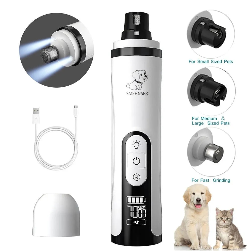 Pet automatic nail piercing device 3-speed LED electric dog nail grinder with dust collection