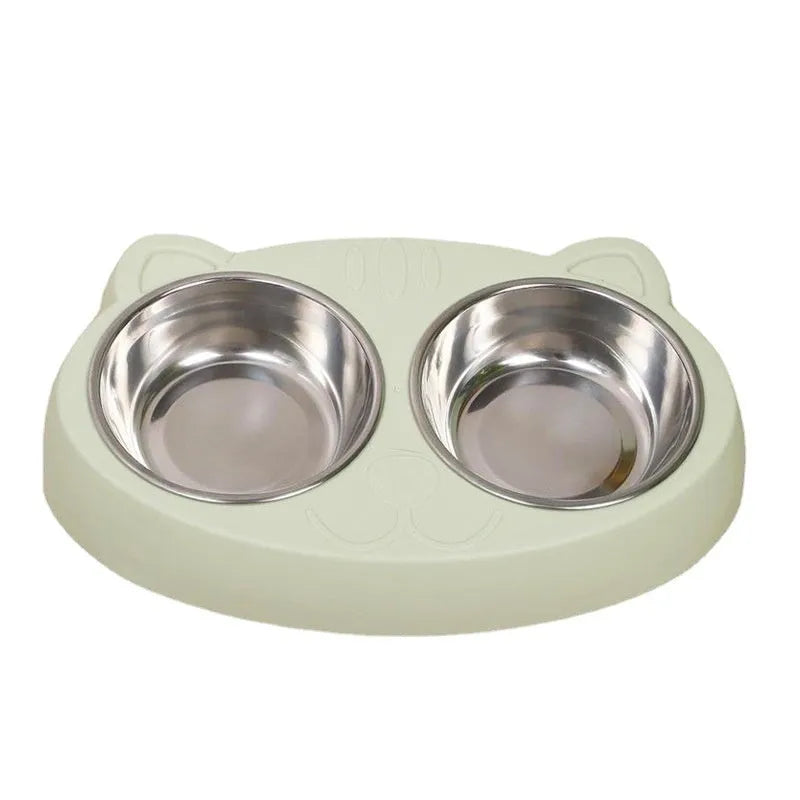 Blue stainless steel cat face bowl for feeding and watering cats, 13 cm diameter