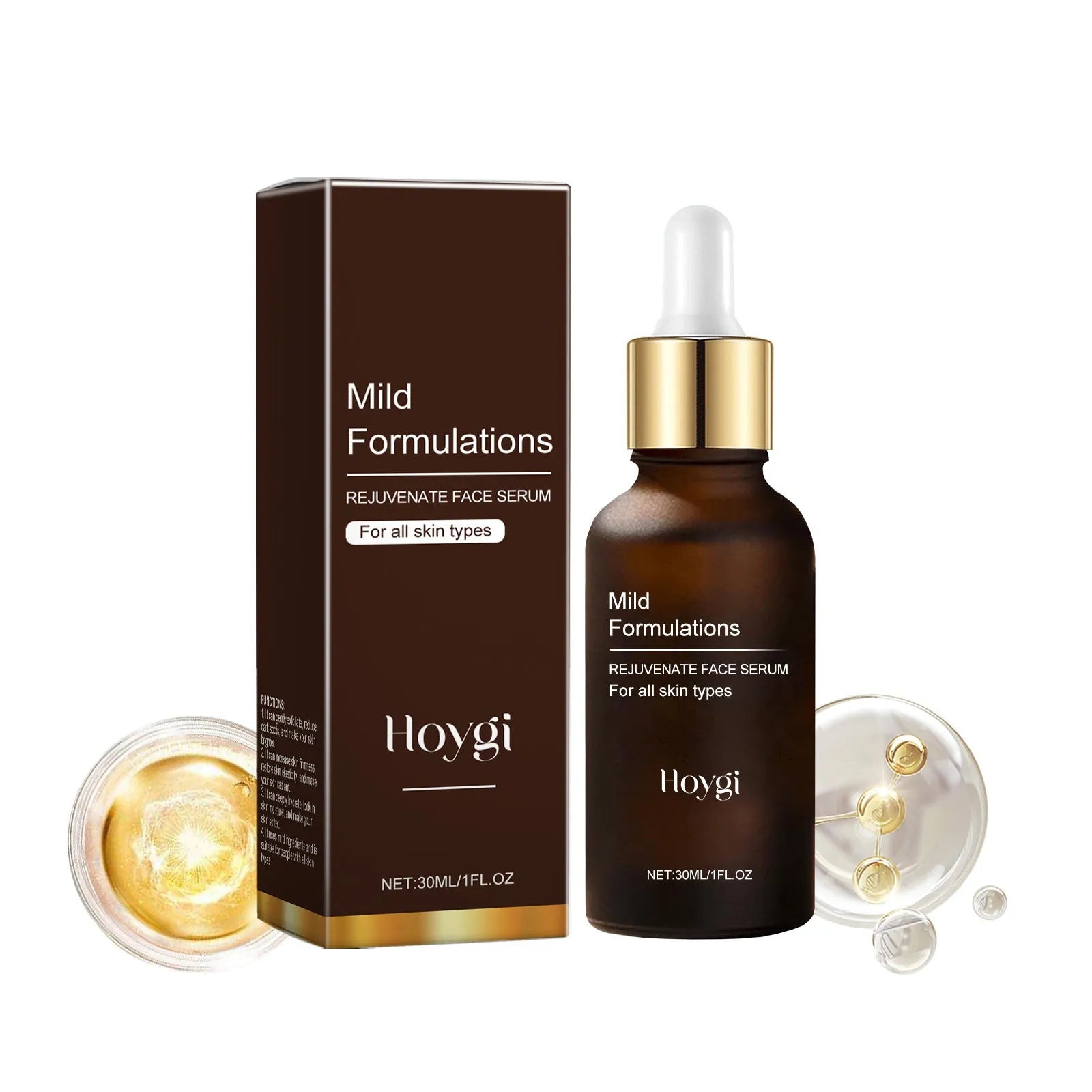 30ml facial skincare essence bottle with arbutin collagen hyaluronic acid formula 2.8cm dimensions