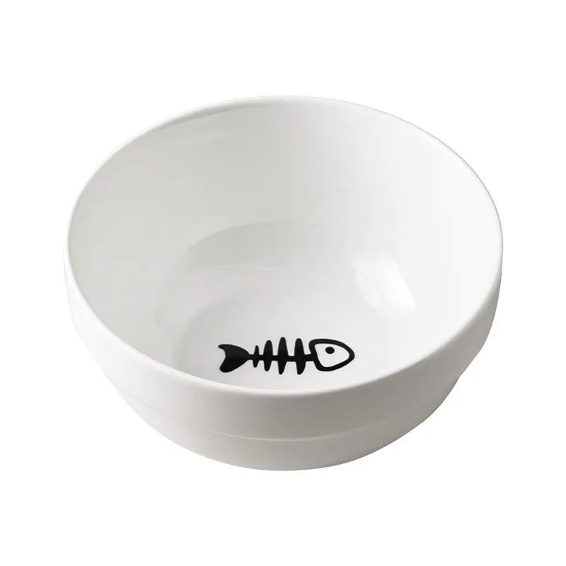 White ceramic cat bowl with iron frame in cat footprints design
