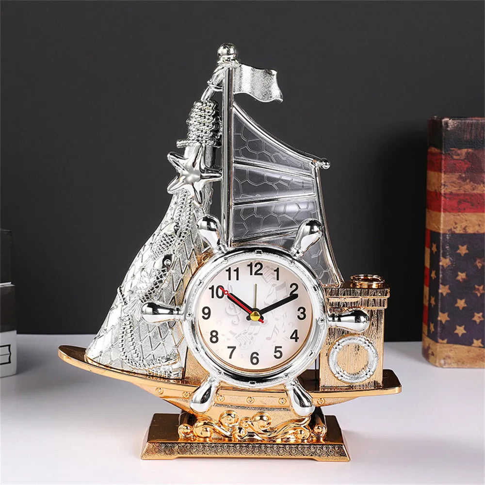Gold or silver plastic bedroom alarm clock with creative decor design