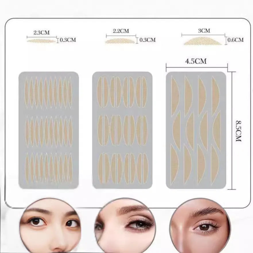Box of no-glue eyelid stickers in three sizes L, M, and S made from non-woven fabric.