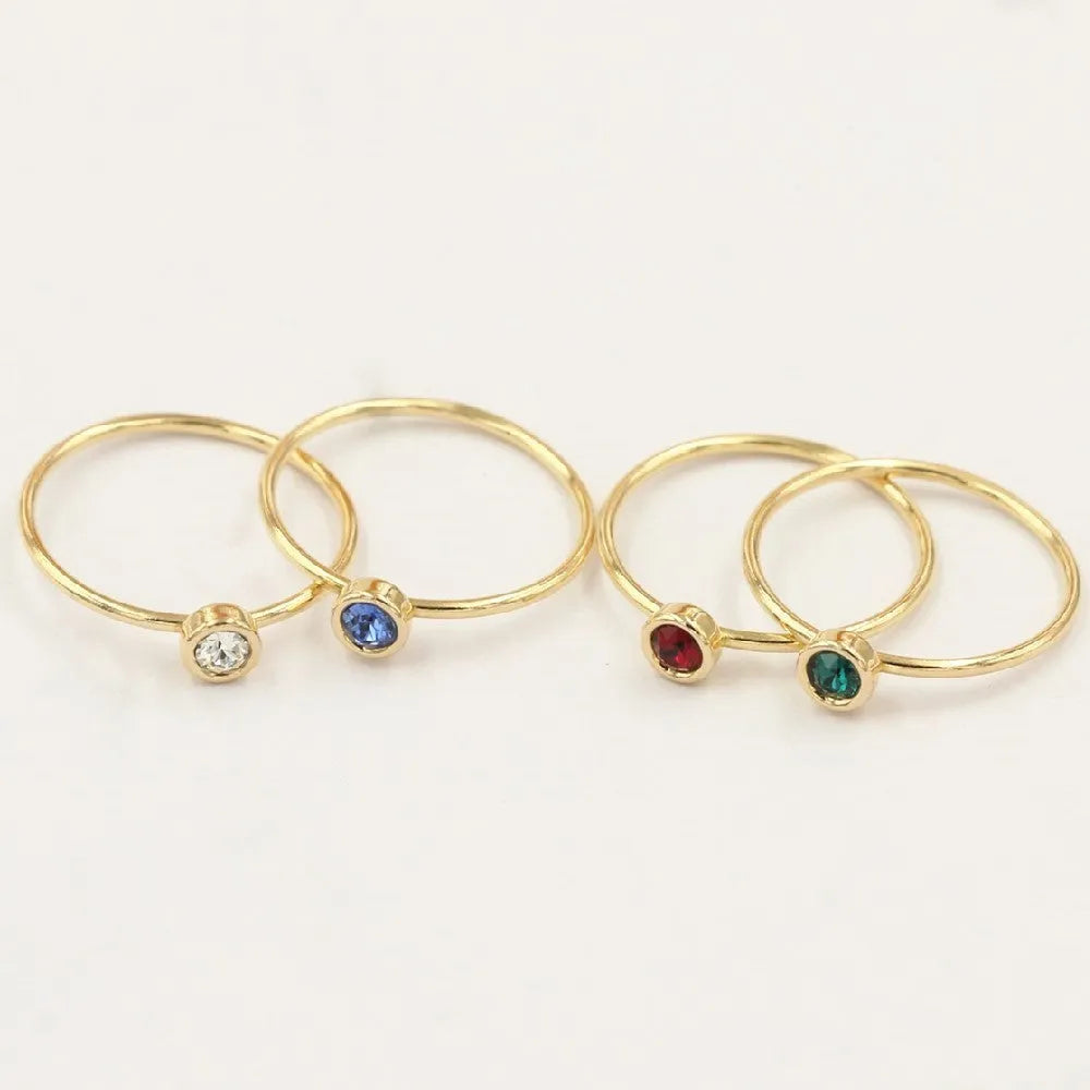 14K gold plated copper knuckle ring with colourful zircon stones in green, blue, dark red, or white