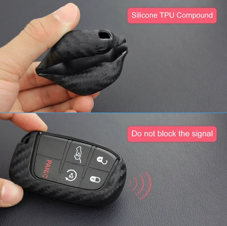 Silicone carbon fibre pattern key case for Dodge Chrysler Fiat car keys
