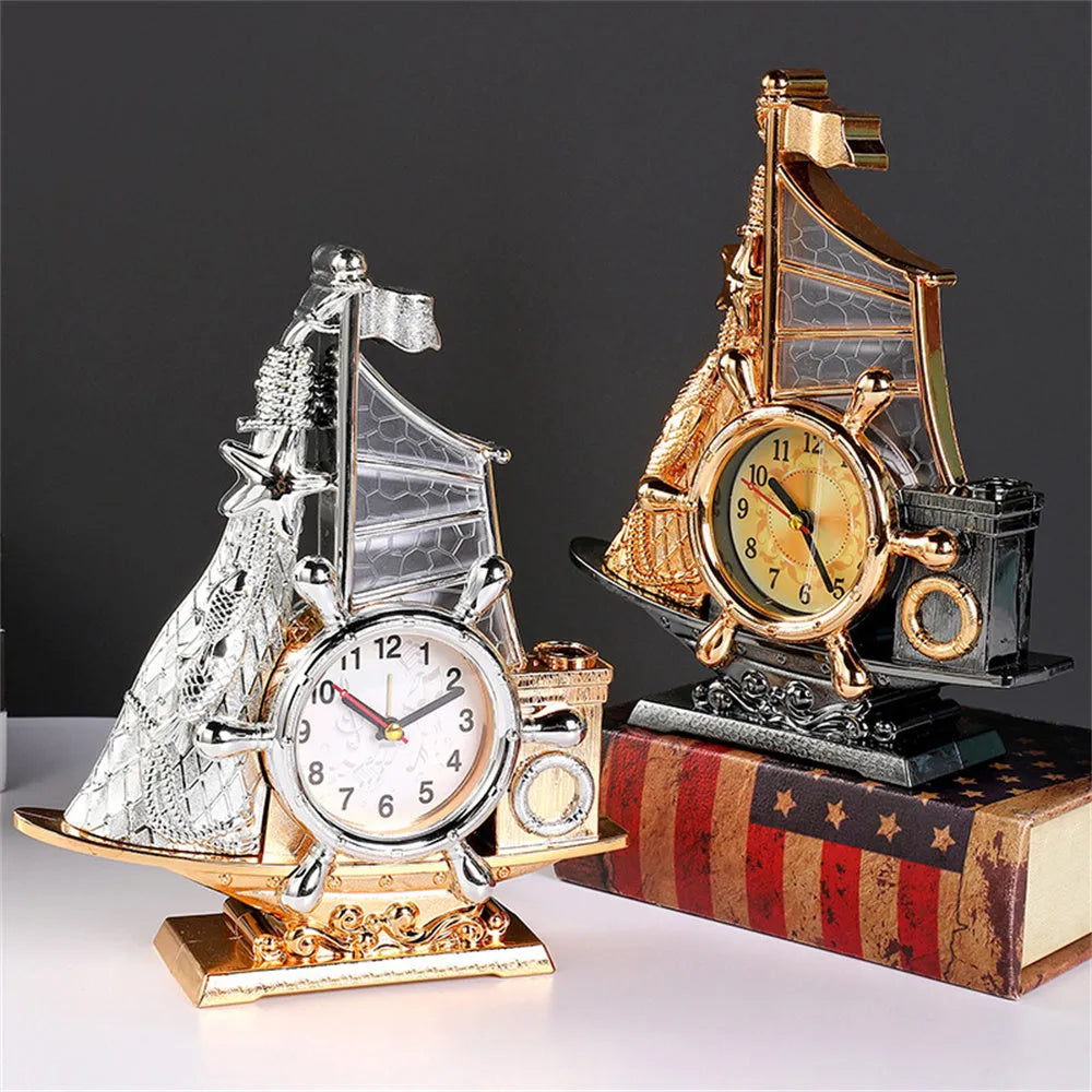 Gold or silver plastic bedroom alarm clock with creative decor design