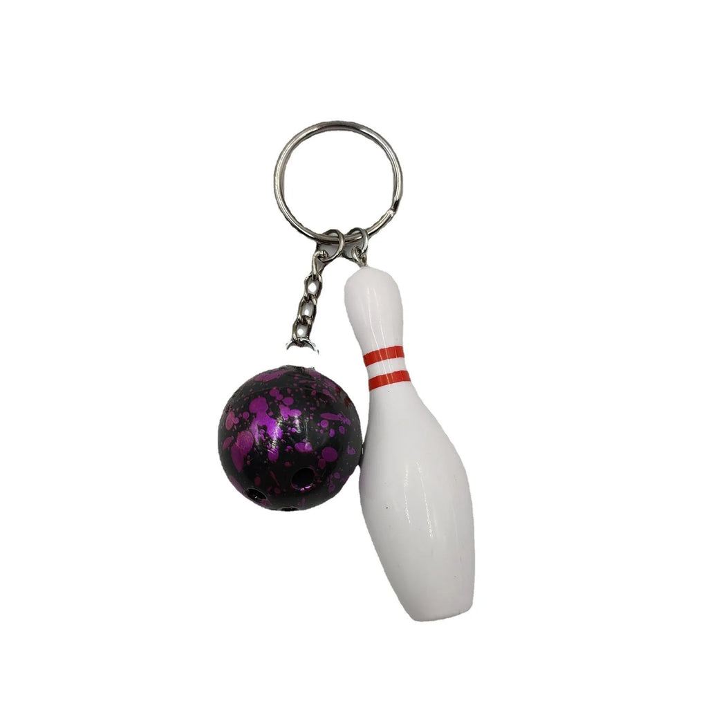 Mini bowling ball simulation keychain pendant in PVC metal construction with metal key ring