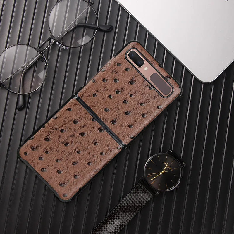 Camel pattern brown leather flip case for Samsung Galaxy Z Flip, with fold-over cover