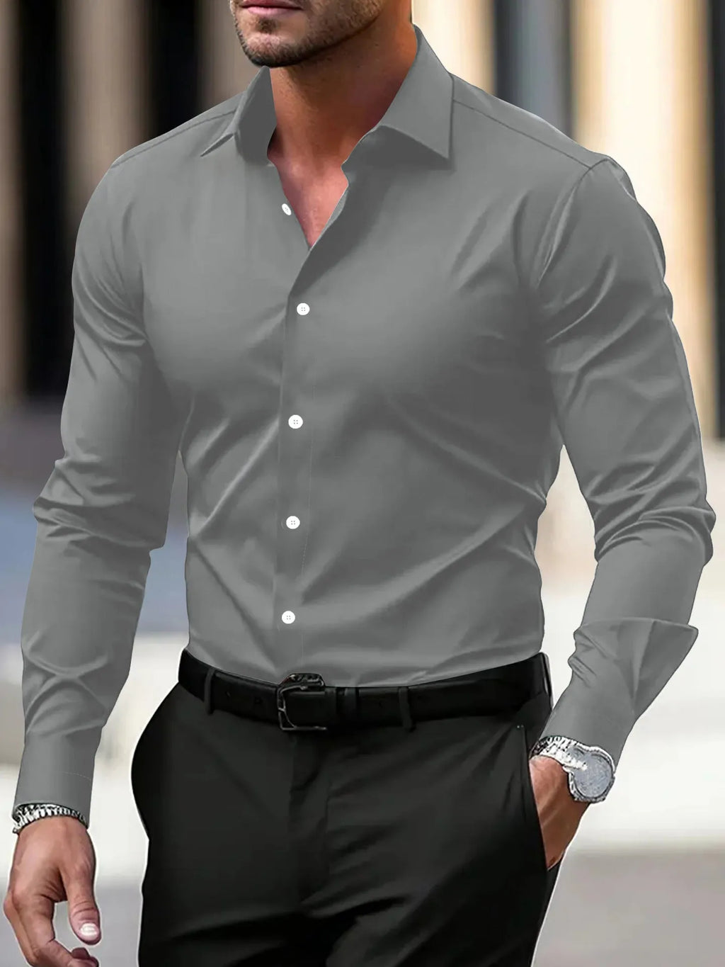 Men's solid colour velvet button-down shirt with long sleeves and lapel collar in navy blue