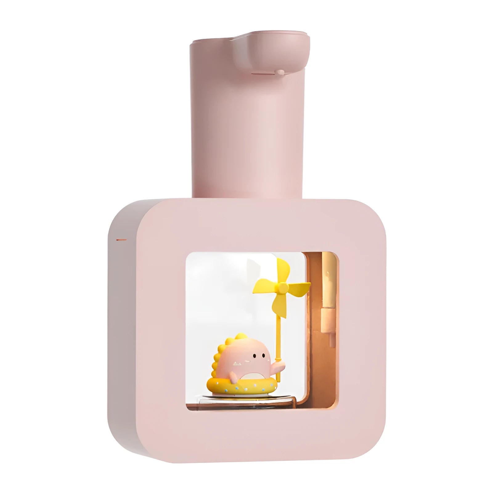 Pink automatic soap dispenser shaped like a unicorn or kitten cartoon character for kids.