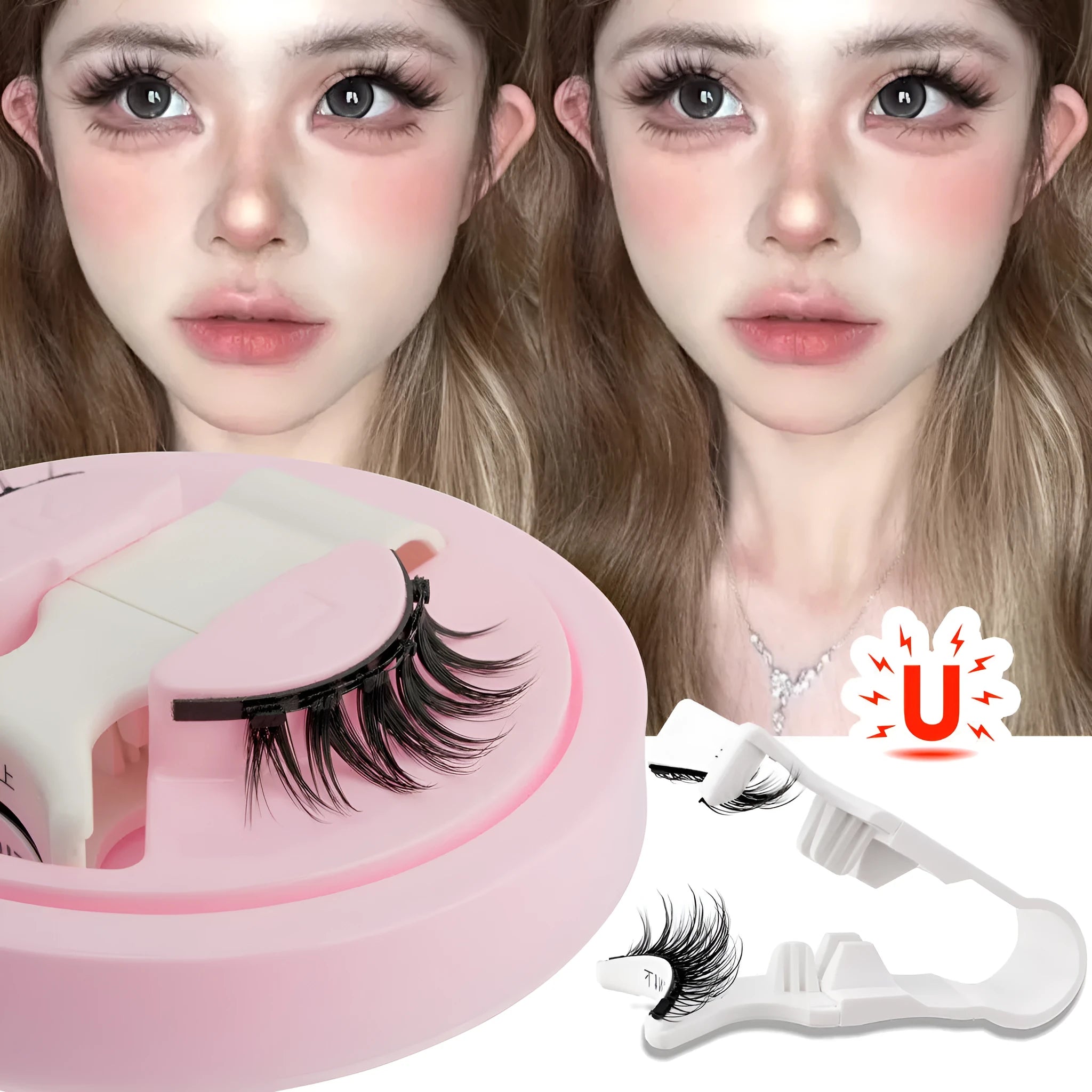 Set of five reusable waterproof glue-free false eyelashes on a card, styles LZ03 LZ04 LZ05 LZ08 LZ14.