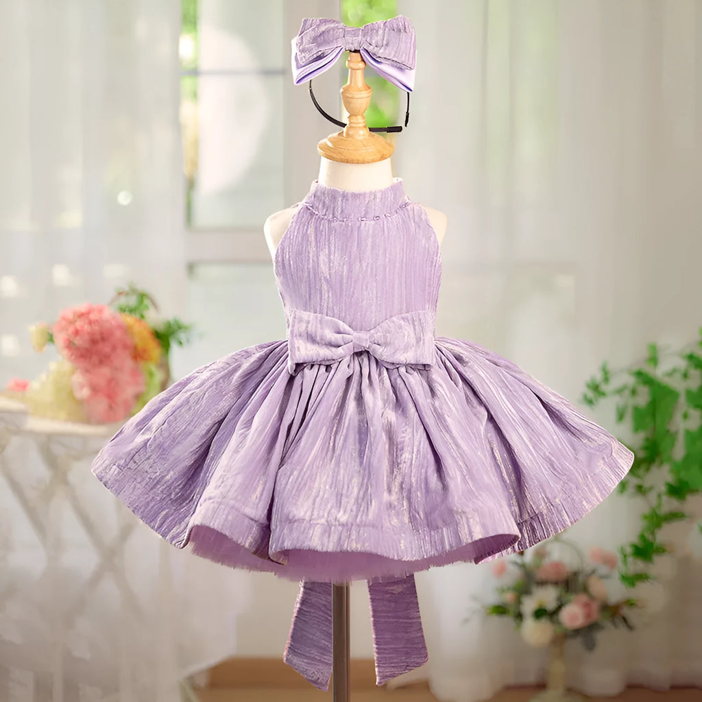 Girls' dream purple velvet princess dress with full skirt, polyester fabric, available in sizes 80cm to 160cm