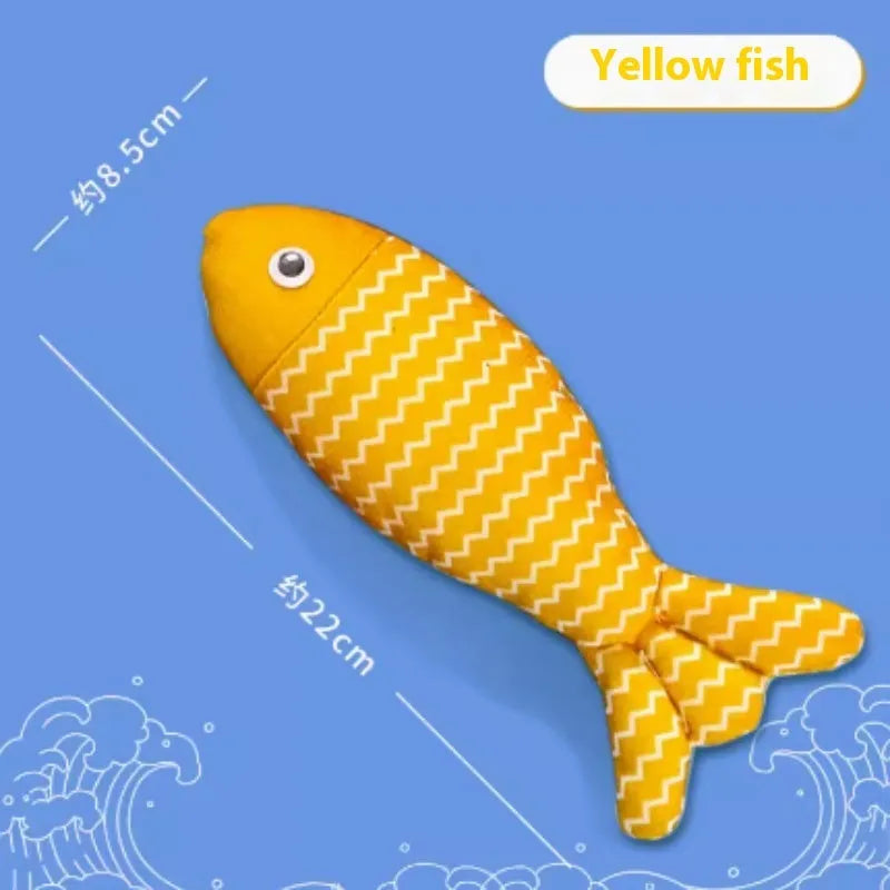 Catnip fish cat toy in blue, red or yellow with large and medium size options