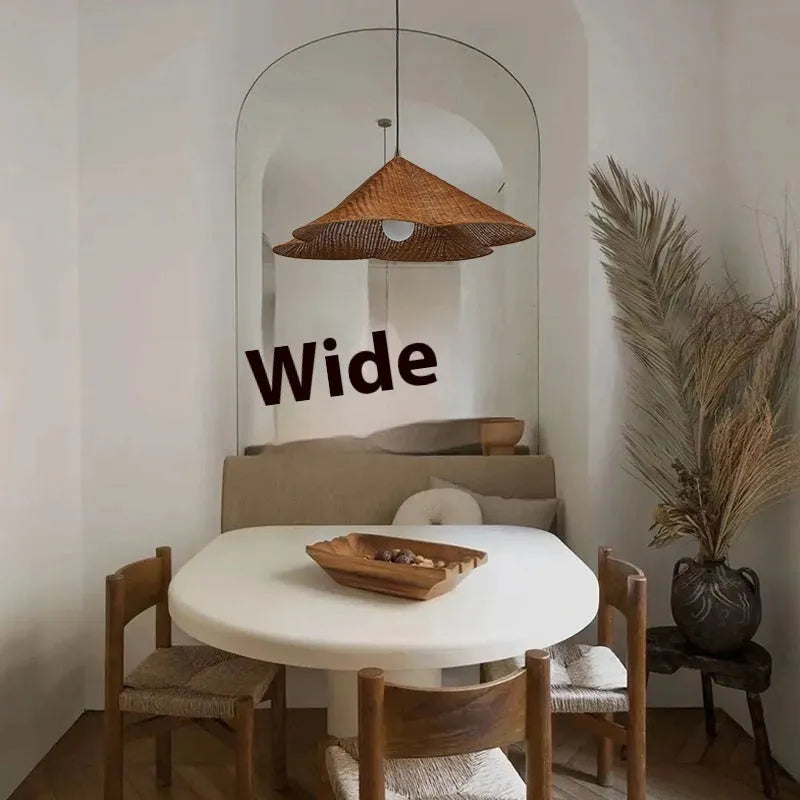 Rattan woven ceiling lamp with natural texture in Silent Wind style, diameter options from 50cm to 80cm