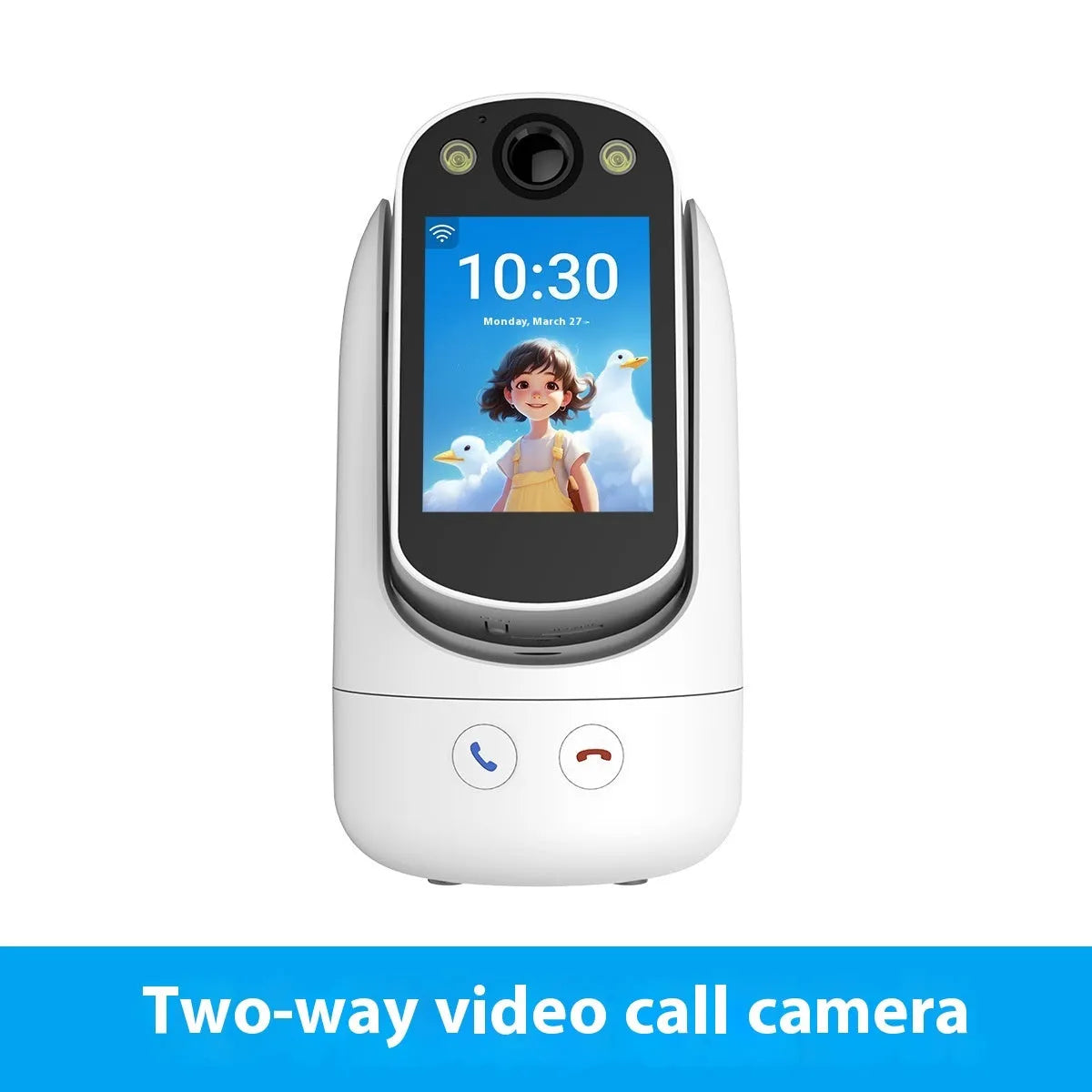 C20 white two-way video call surveillance camera with 2.8-inch screen on a stand