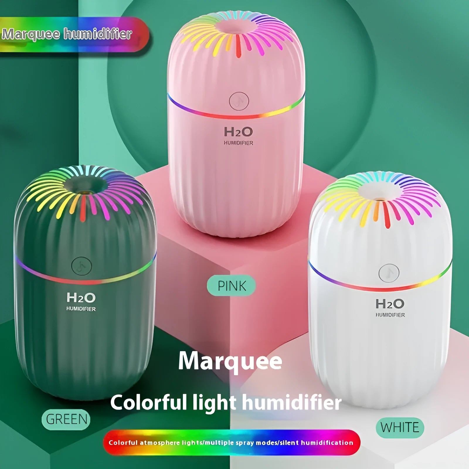 Mini animal-shaped USB humidifier in green colour with compact 75mm design
