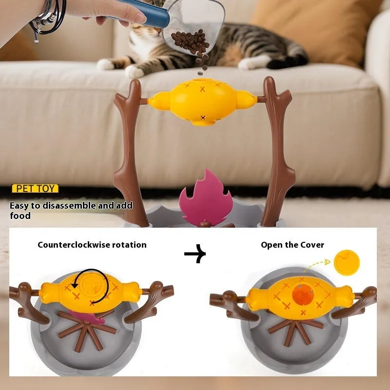 Cat playing with tumbling food feeder toy measuring 30x30x29cm