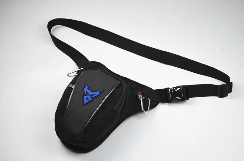 0105MC motorcycle leg bag in 1200D Oxford cloth, shown in blue, with dimensions 29cm by 29cm.