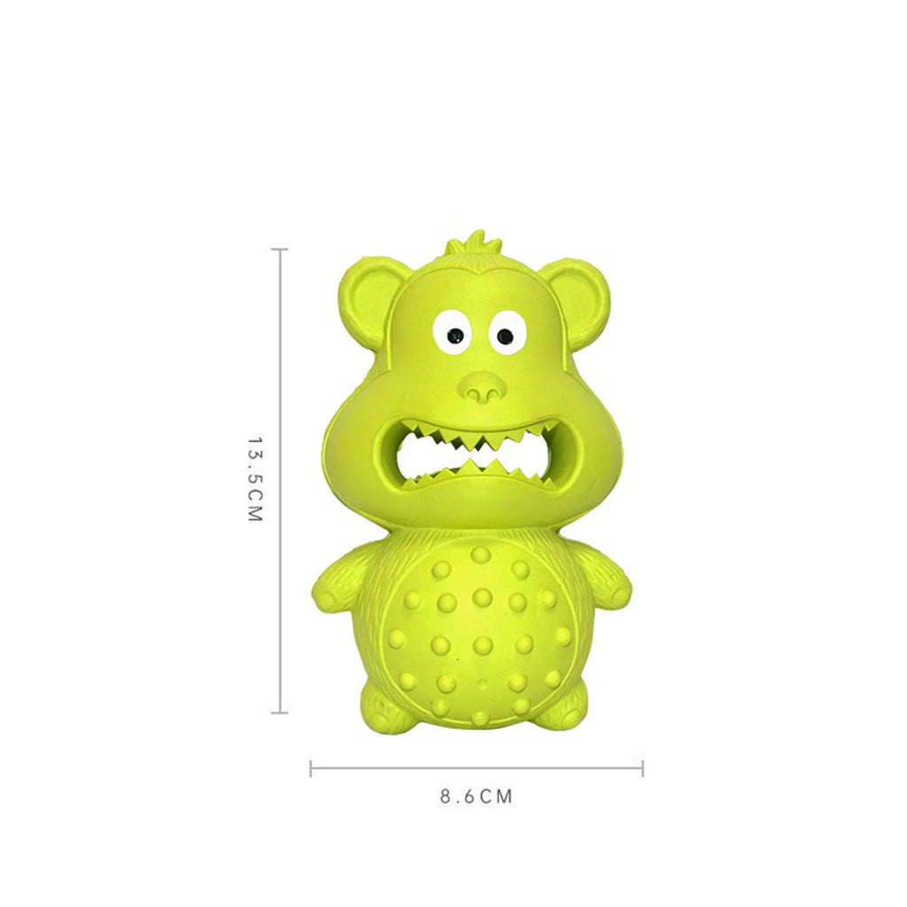 Green and yellow natural rubber squeaky dog toy for aggressive chewers