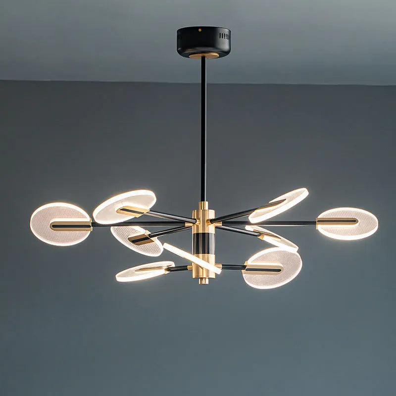 Nordic iron and acrylic LED chandelier pendant lamp with multiple light heads.